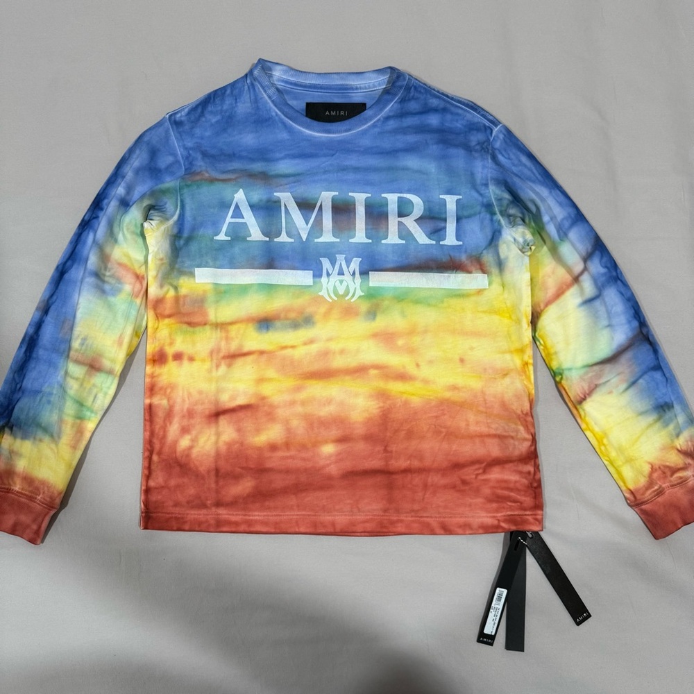 Amiri Tie Dye Bar Logo Long Sleeve Crewneck T-Shirt - 8Y